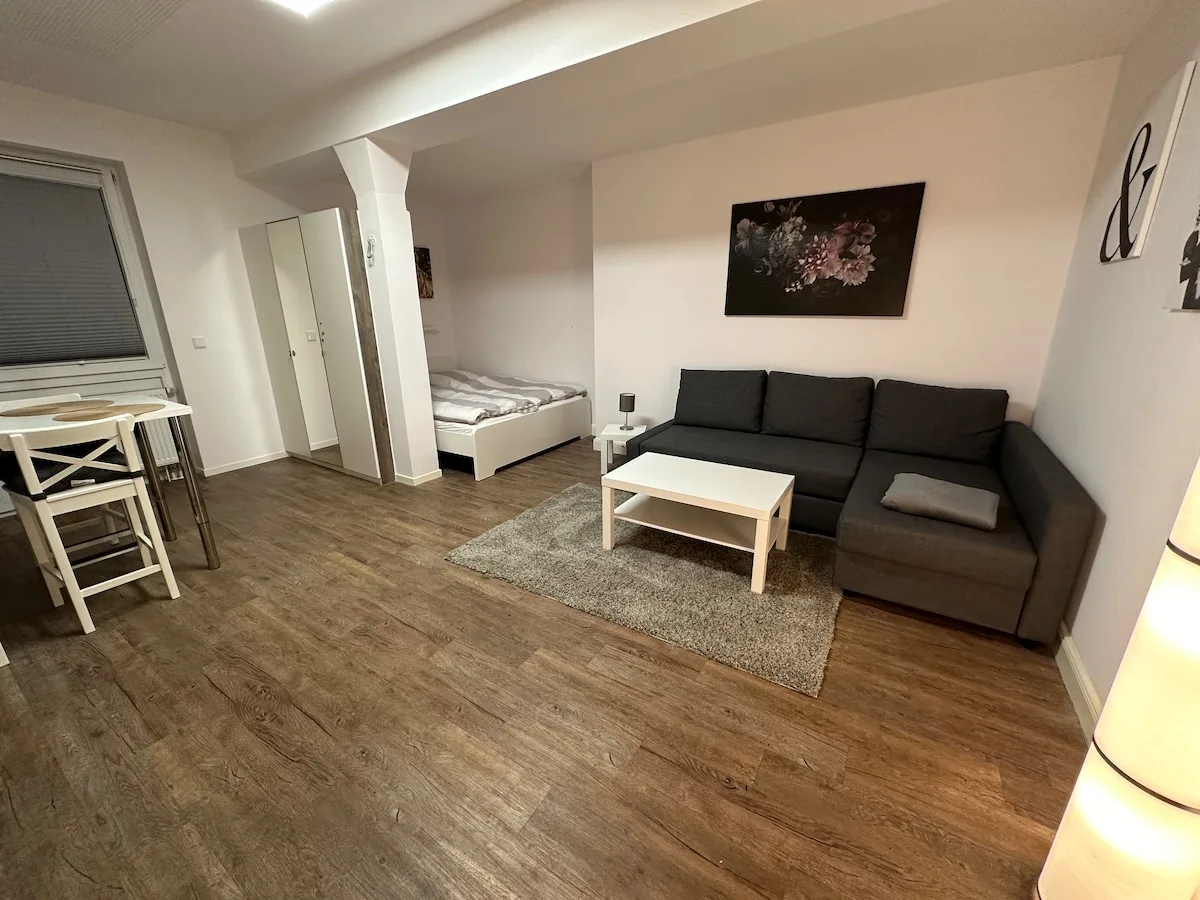 Wohnung in Uni-Nähe – modernes Wohnzimmer mit Schlafsofa